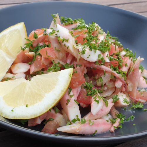 Spanischer Salat Aus Tintenfisch Und Garnelen Pulpo A La Vinagreta ...